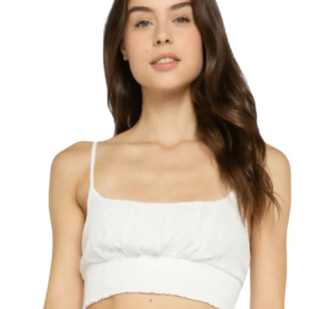 White cropped smocked tank top